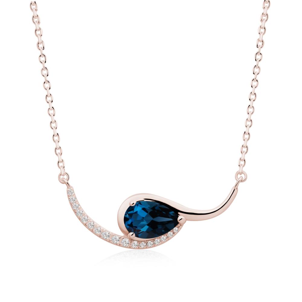Swirl Pear Shaped London Blue Topaz Necklace - LUO Jewelry #metal_14k rose gold