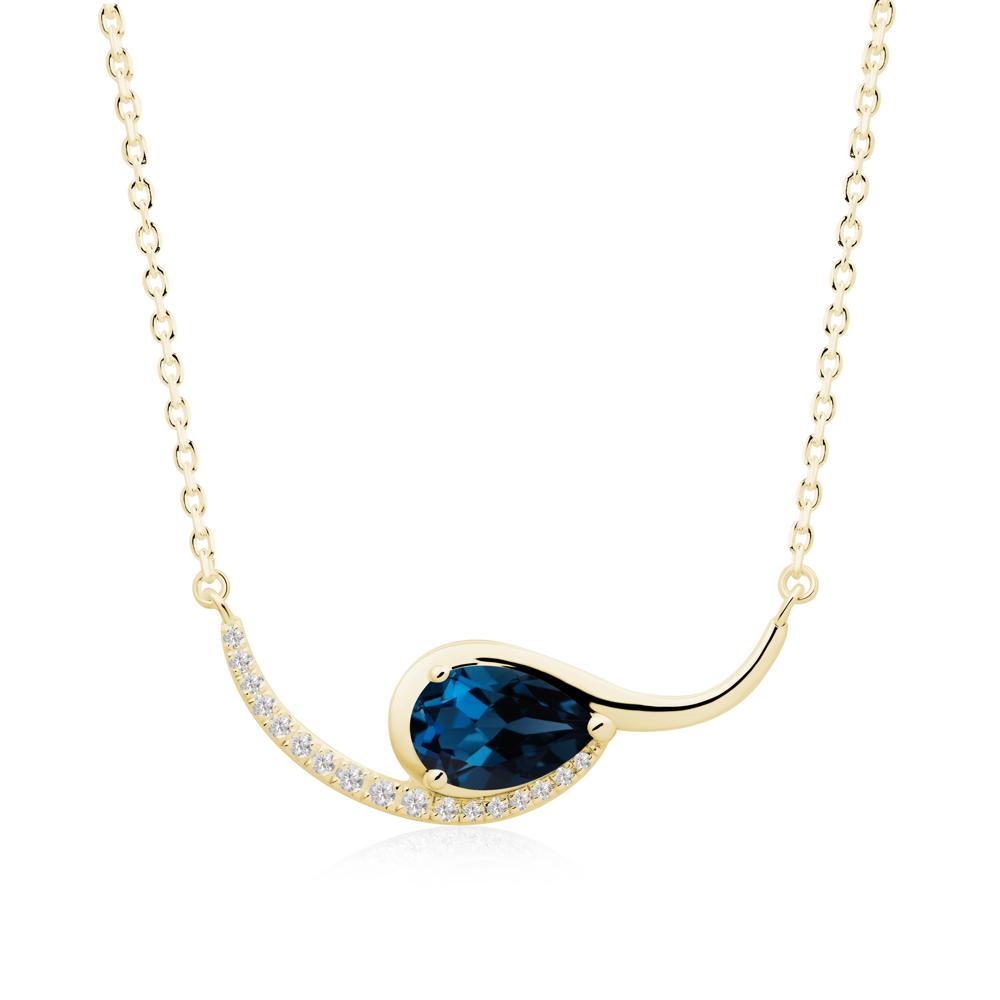 Swirl Pear Shaped London Blue Topaz Necklace - LUO Jewelry #metal_18k yellow gold
