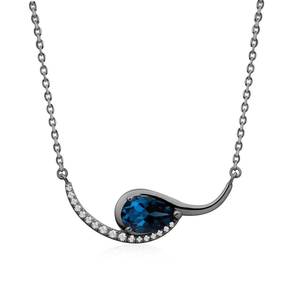 Swirl Pear Shaped London Blue Topaz Necklace - LUO Jewelry #metal_black finish sterling silver