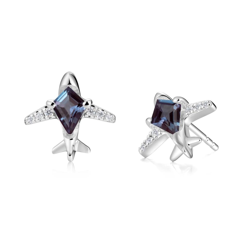 Airplane Inspired Kite Cut Alexandrite Stud Earrings - LUO Jewelry #metal_14k white gold