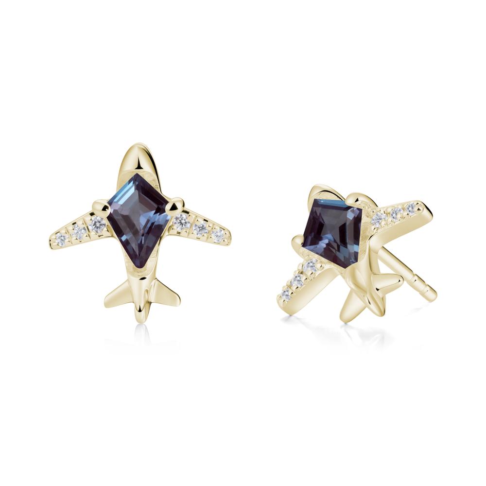 Airplane Inspired Kite Cut Alexandrite Stud Earrings - LUO Jewelry #metal_14k yellow gold