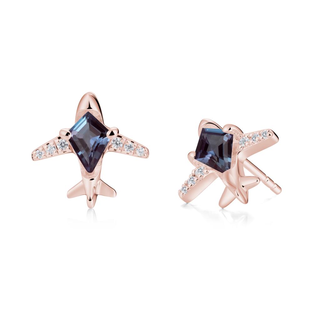 Airplane Inspired Kite Cut Alexandrite Stud Earrings - LUO Jewelry #metal_18k rose gold