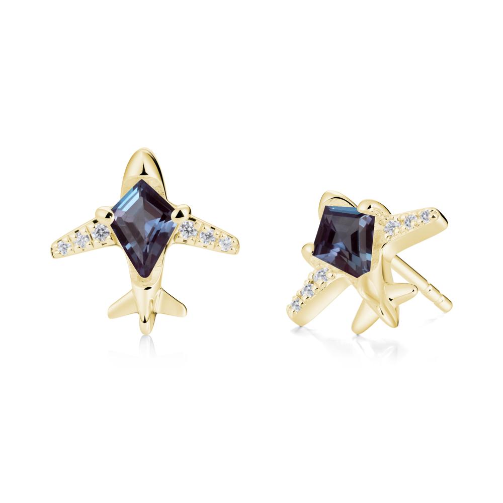 Airplane Inspired Kite Cut Alexandrite Stud Earrings - LUO Jewelry #metal_18k yellow gold