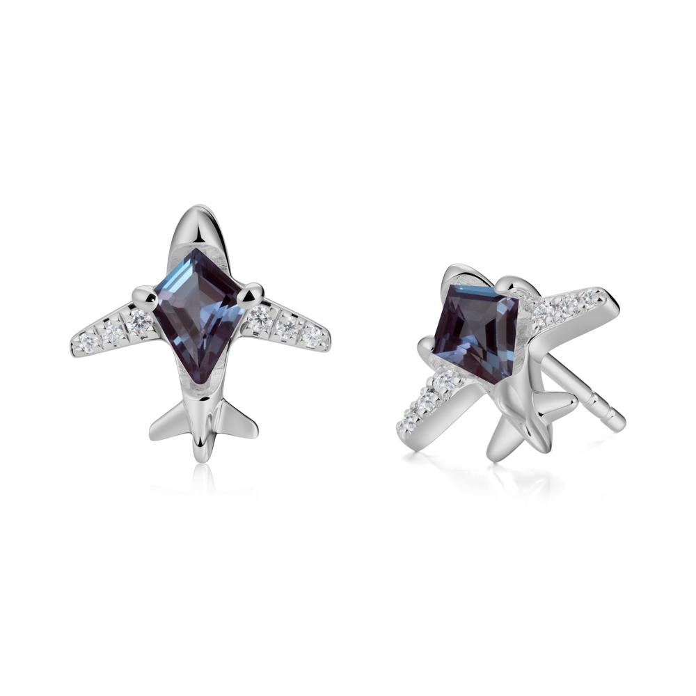 Airplane Inspired Kite Cut Alexandrite Stud Earrings - LUO Jewelry #metal_platinum