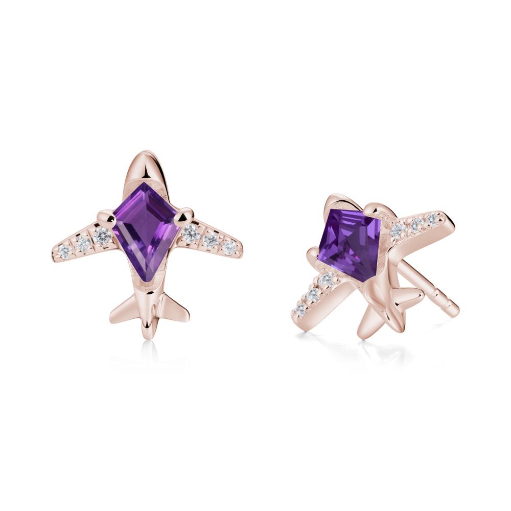 Airplane Inspired Kite Cut Amethyst Stud Earrings - LUO Jewelry #metal_14k rose gold