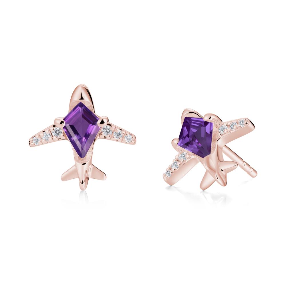 Airplane Inspired Kite Cut Amethyst Stud Earrings - LUO Jewelry #metal_18k rose gold