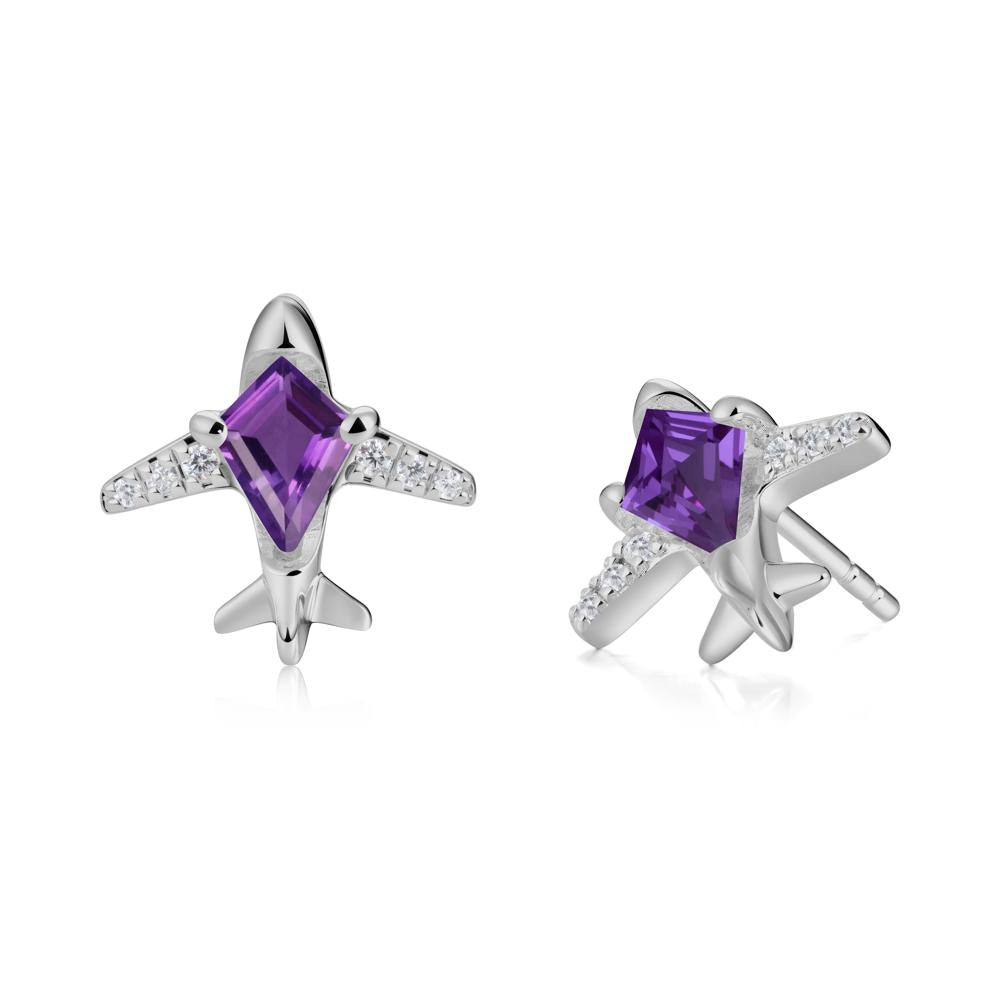 Airplane Inspired Kite Cut Amethyst Stud Earrings - LUO Jewelry #metal_platinum