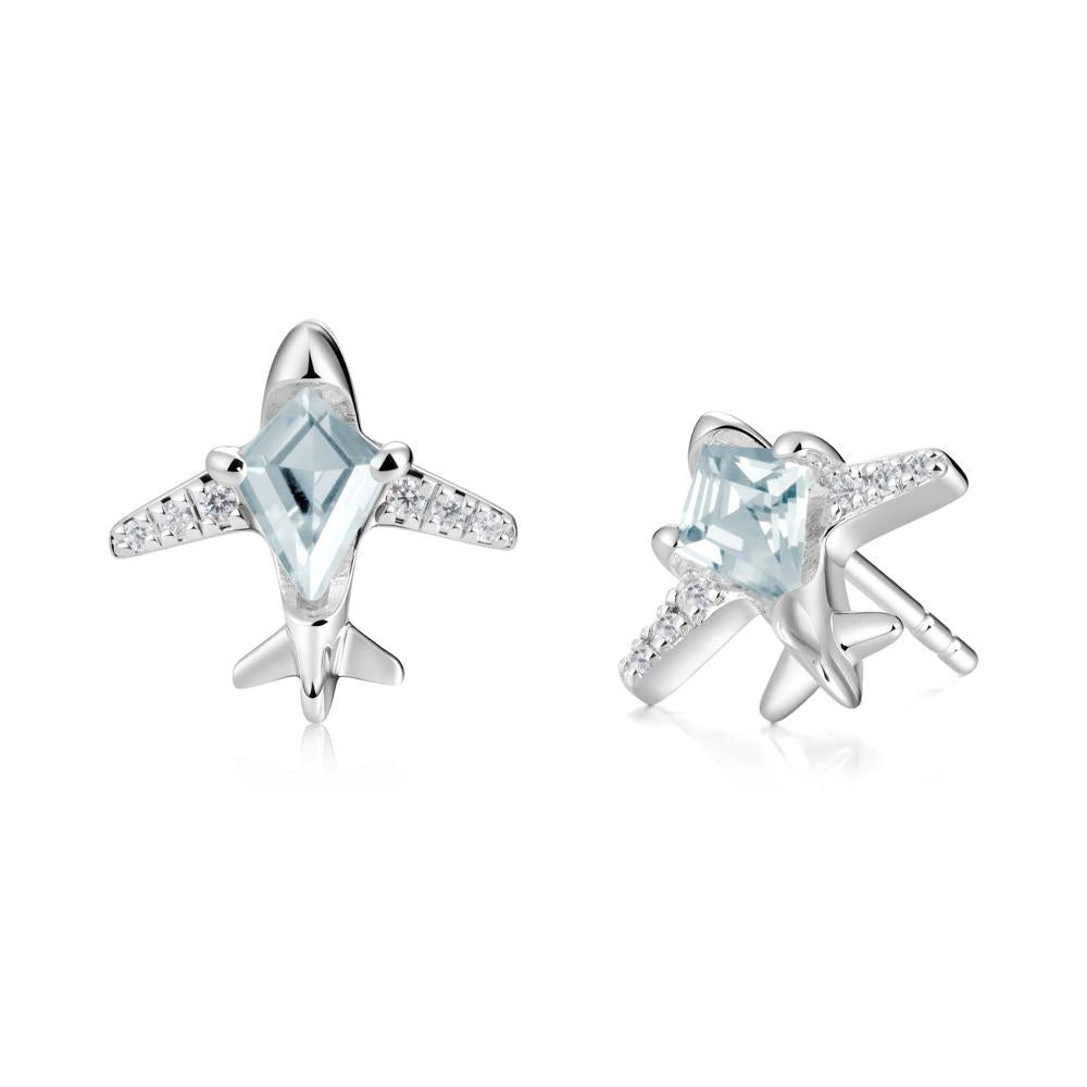 Airplane Inspired Kite Cut Aquamarine Stud Earrings - LUO Jewelry #metal_14k white gold