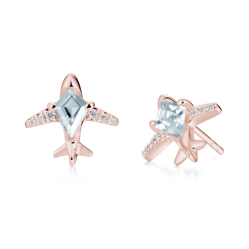 Airplane Inspired Kite Cut Aquamarine Stud Earrings - LUO Jewelry #metal_18k rose gold