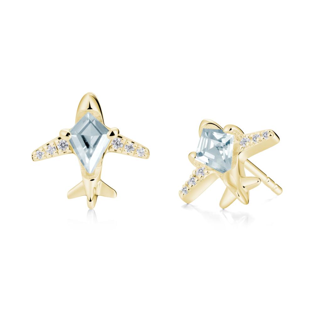 Airplane Inspired Kite Cut Aquamarine Stud Earrings - LUO Jewelry #metal_18k yellow gold