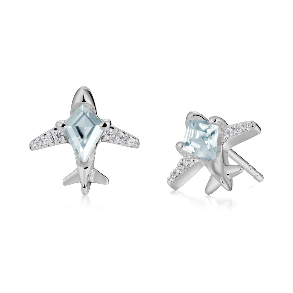 Airplane Inspired Kite Cut Aquamarine Stud Earrings - LUO Jewelry #metal_platinum