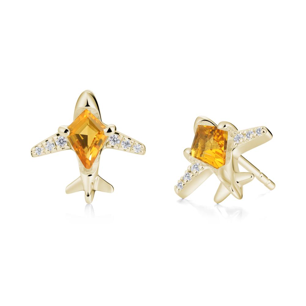 Airplane Inspired Kite Cut Citrine Stud Earrings - LUO Jewelry #metal_14k yellow gold