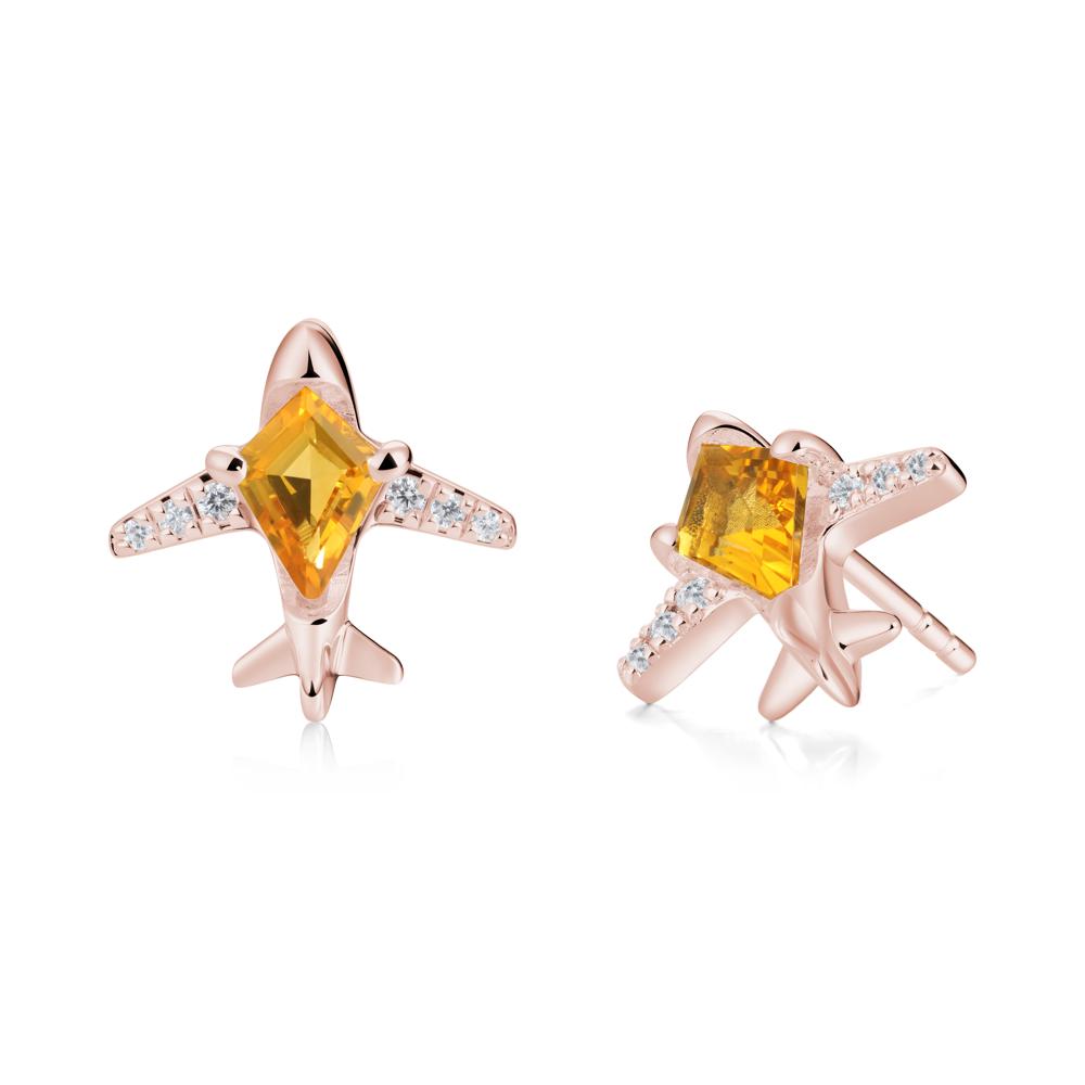 Airplane Inspired Kite Cut Citrine Stud Earrings - LUO Jewelry #metal_18k rose gold
