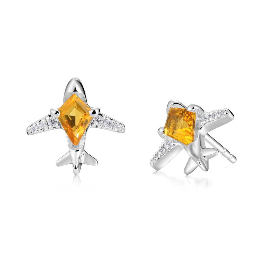 Airplane Inspired Kite Cut Citrine Stud Earrings - LUO Jewelry #metal_18k white gold