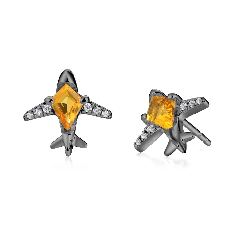 Airplane Inspired Kite Cut Citrine Stud Earrings - LUO Jewelry #metal_black finish sterling silver