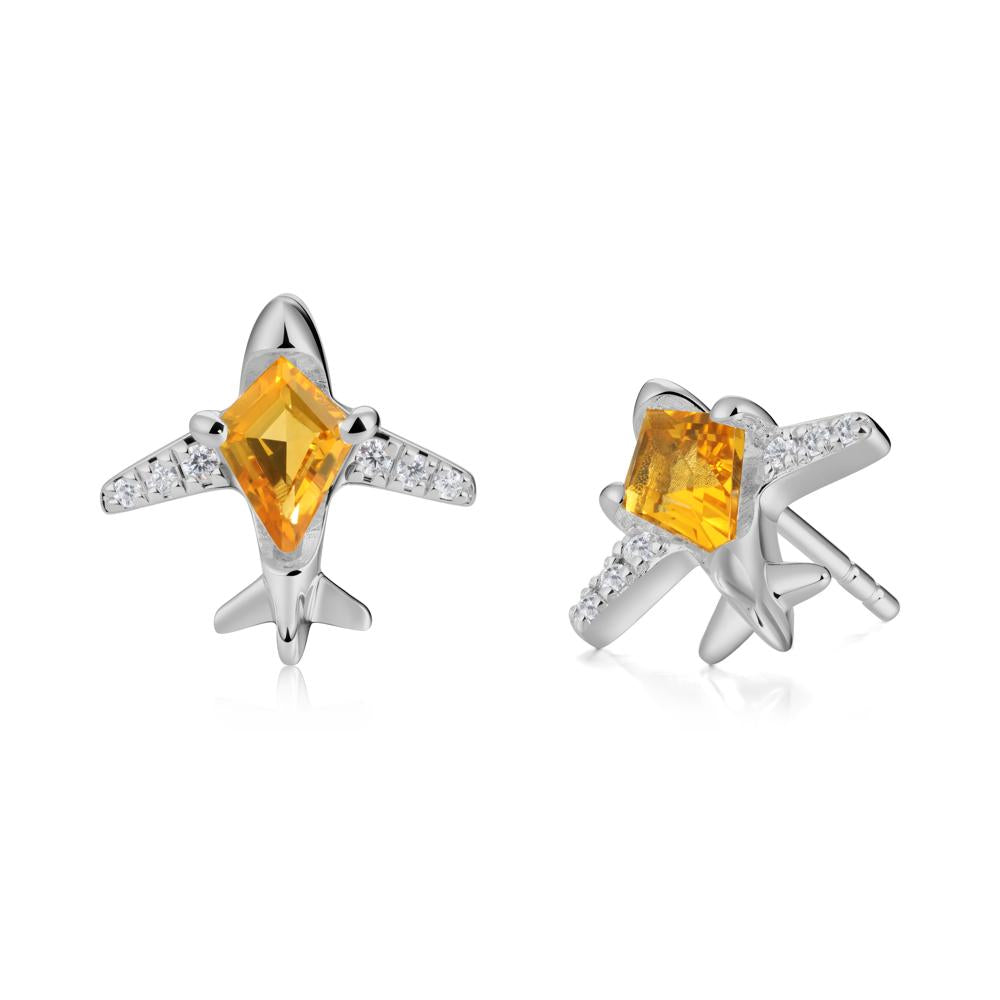 Airplane Inspired Kite Cut Citrine Stud Earrings - LUO Jewelry #metal_platinum
