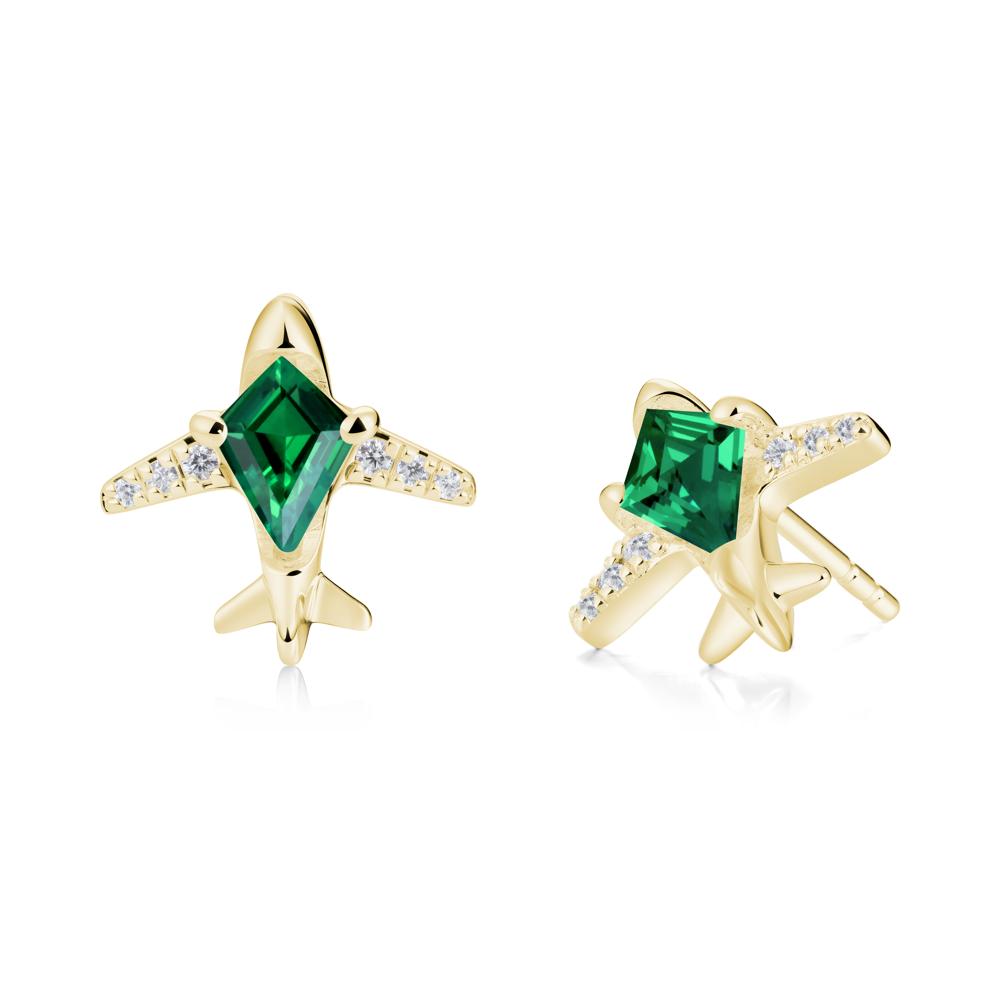 Airplane Inspired Kite Cut Emerald Stud Earrings - LUO Jewelry #metal_18k yellow gold
