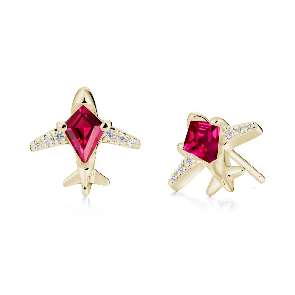 Airplane Inspired Kite Cut Ruby Stud Earrings - LUO Jewelry #metal_14k yellow gold