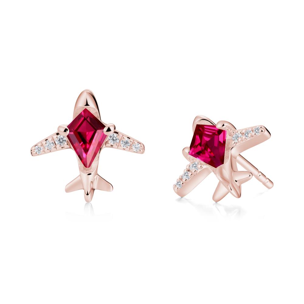Airplane Inspired Kite Cut Ruby Stud Earrings - LUO Jewelry #metal_18k rose gold