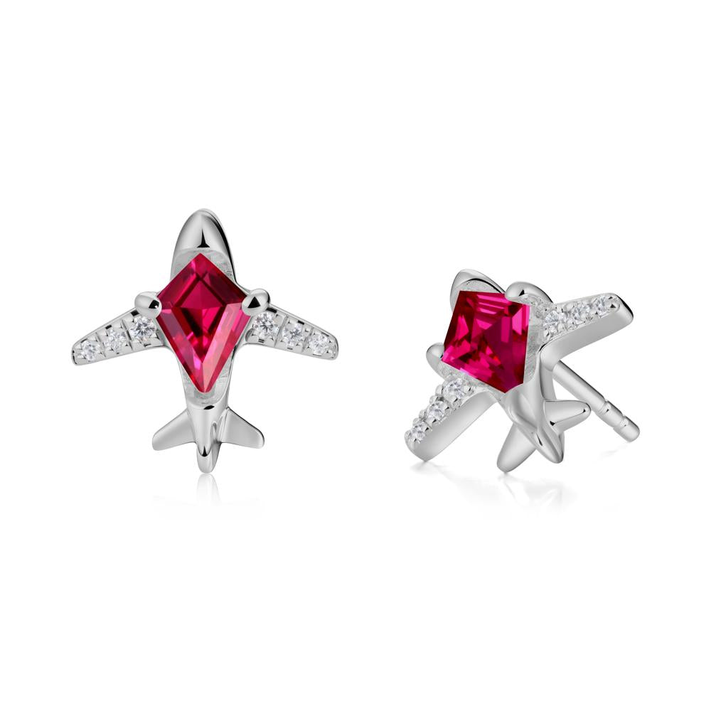 Airplane Inspired Kite Cut Ruby Stud Earrings - LUO Jewelry #metal_platinum