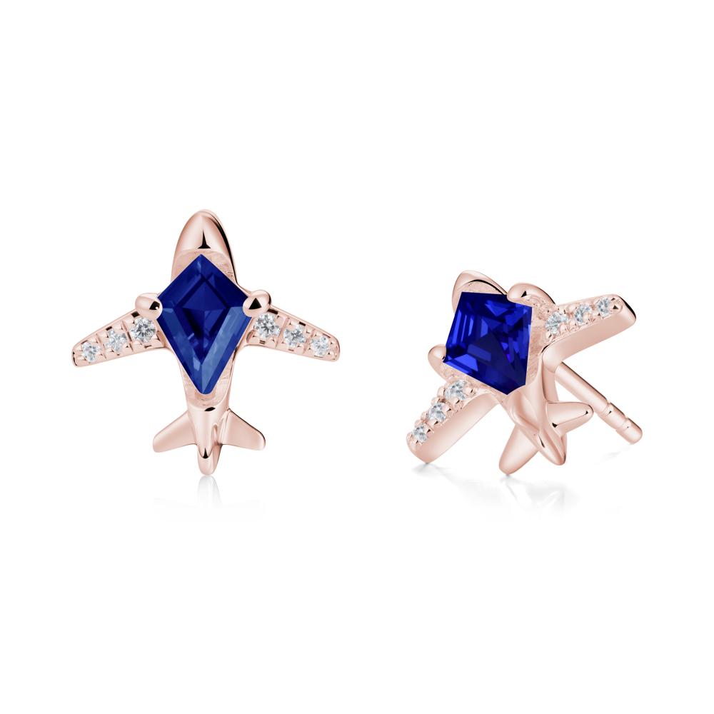 Airplane Inspired Kite Cut Sapphire Stud Earrings - LUO Jewelry #metal_18k rose gold