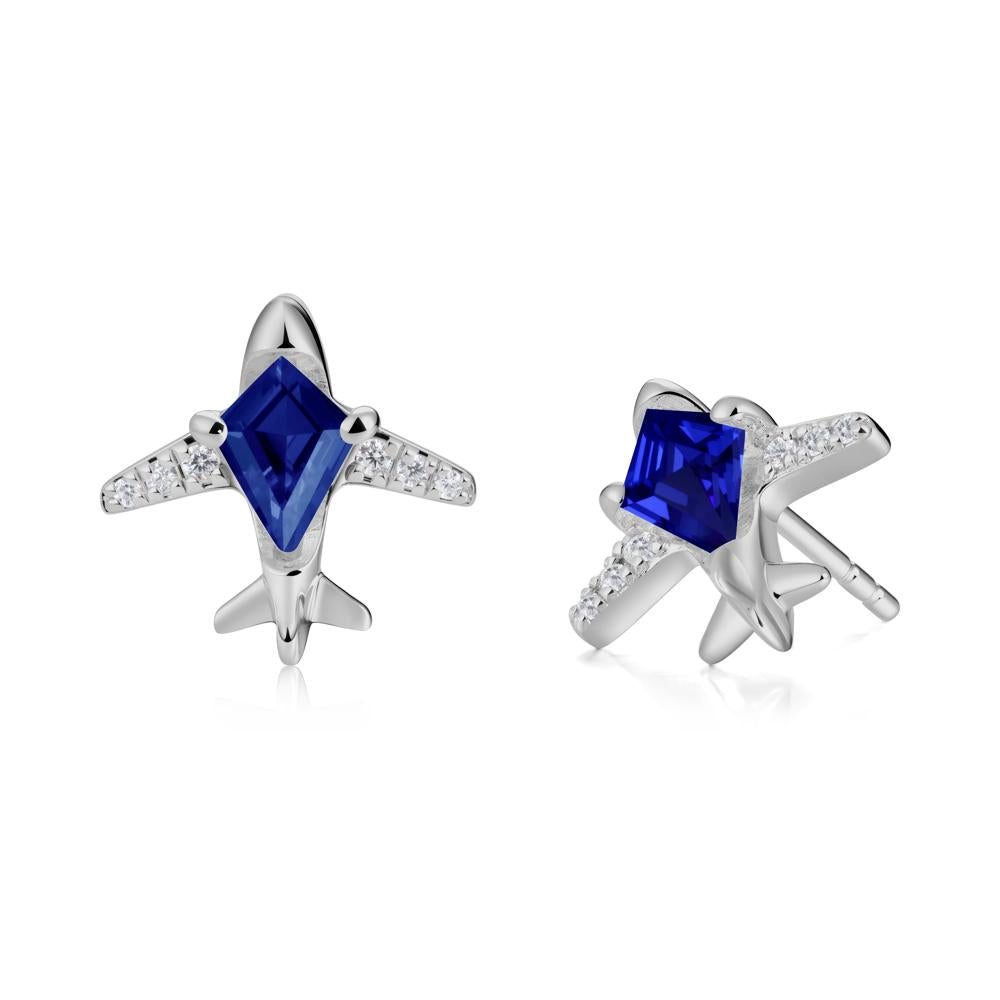 Airplane Inspired Kite Cut Sapphire Stud Earrings - LUO Jewelry #metal_platinum