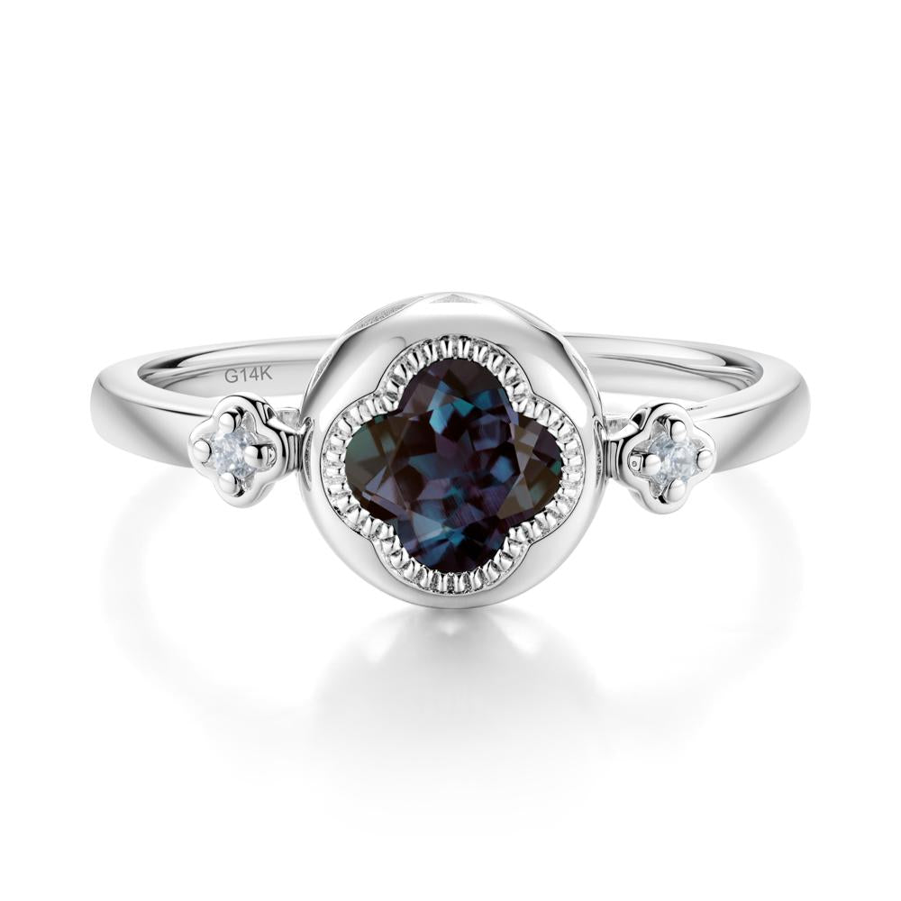 Milgrain Clover Cut Alexandrite Ring - LUO Jewelry #metal_14k white gold