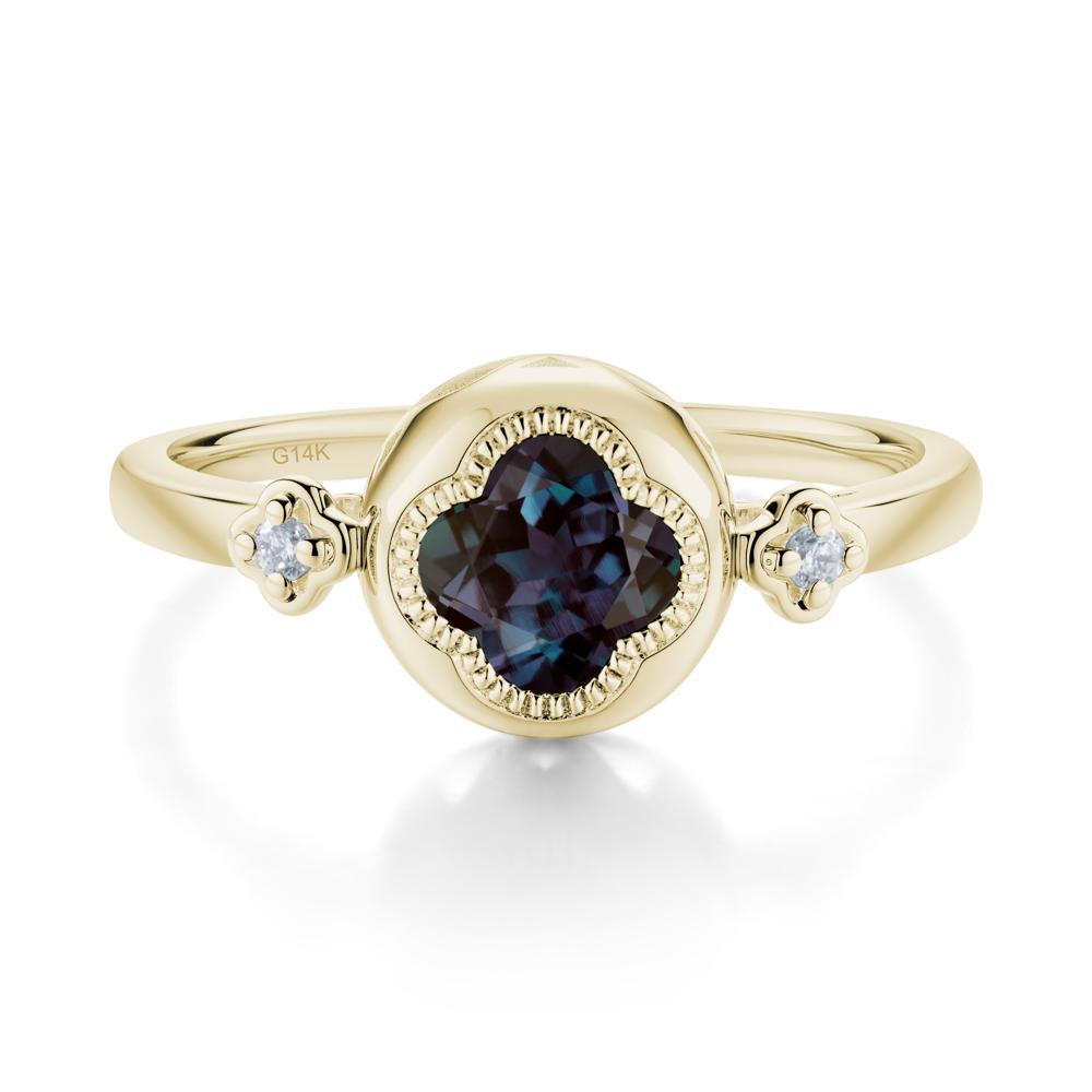 Milgrain Clover Cut Alexandrite Ring - LUO Jewelry #metal_14k yellow gold