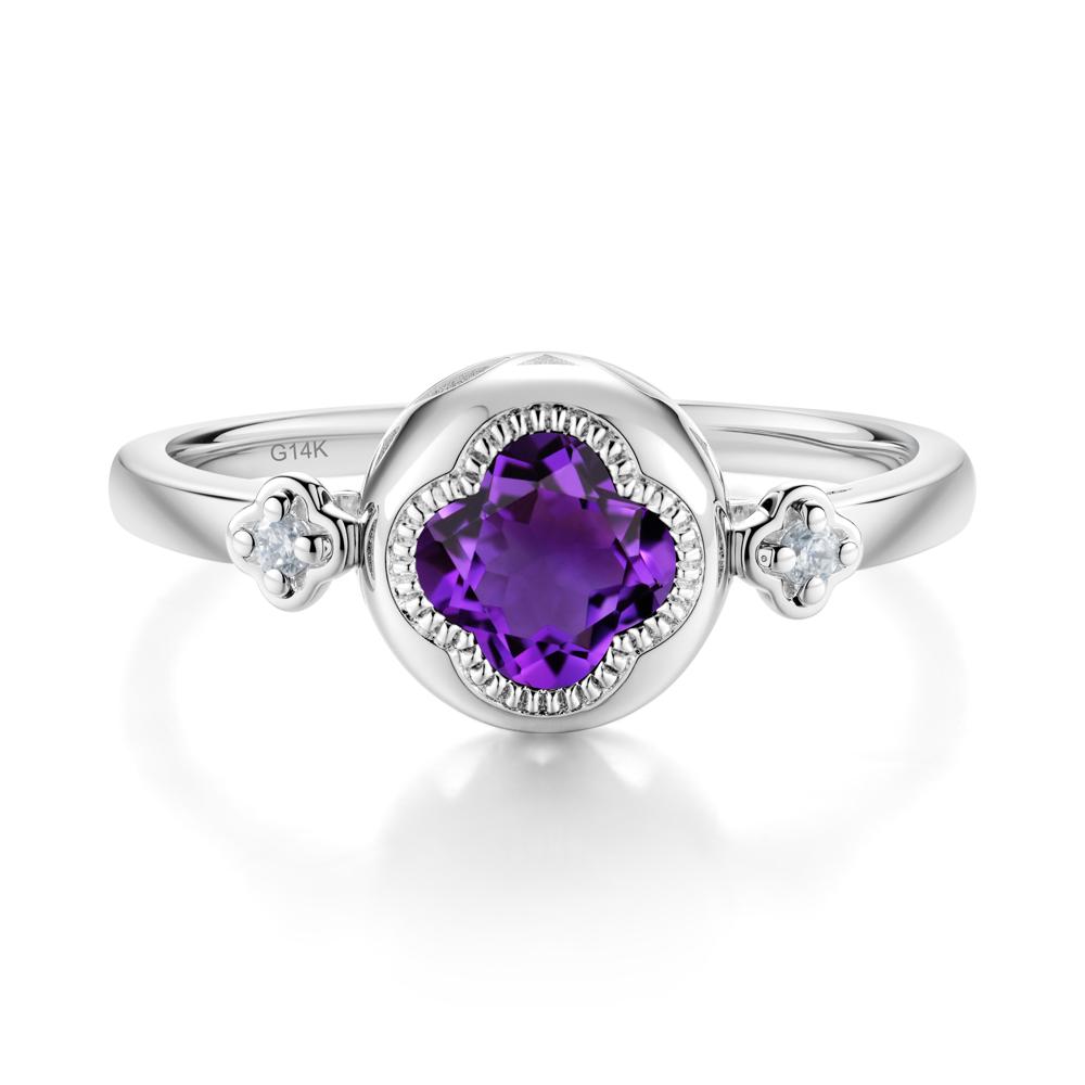 Milgrain Clover Cut Amethyst Ring - LUO Jewelry #metal_14k white gold