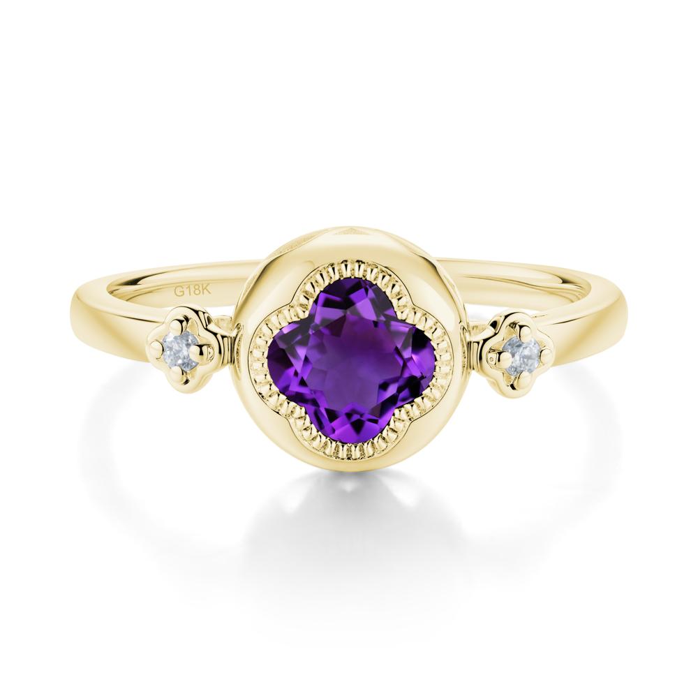 Milgrain Clover Cut Amethyst Ring - LUO Jewelry #metal_18k yellow gold