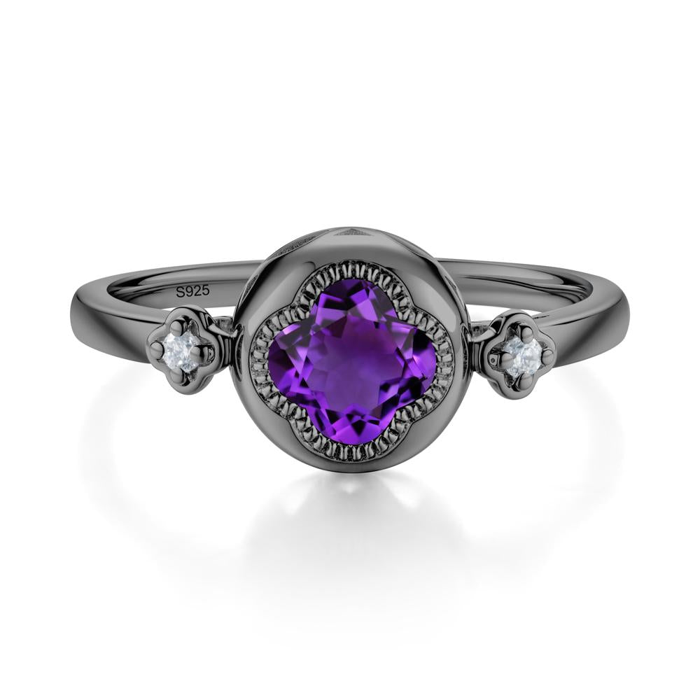 Milgrain Clover Cut Amethyst Ring - LUO Jewelry #metal_black finish sterling silver