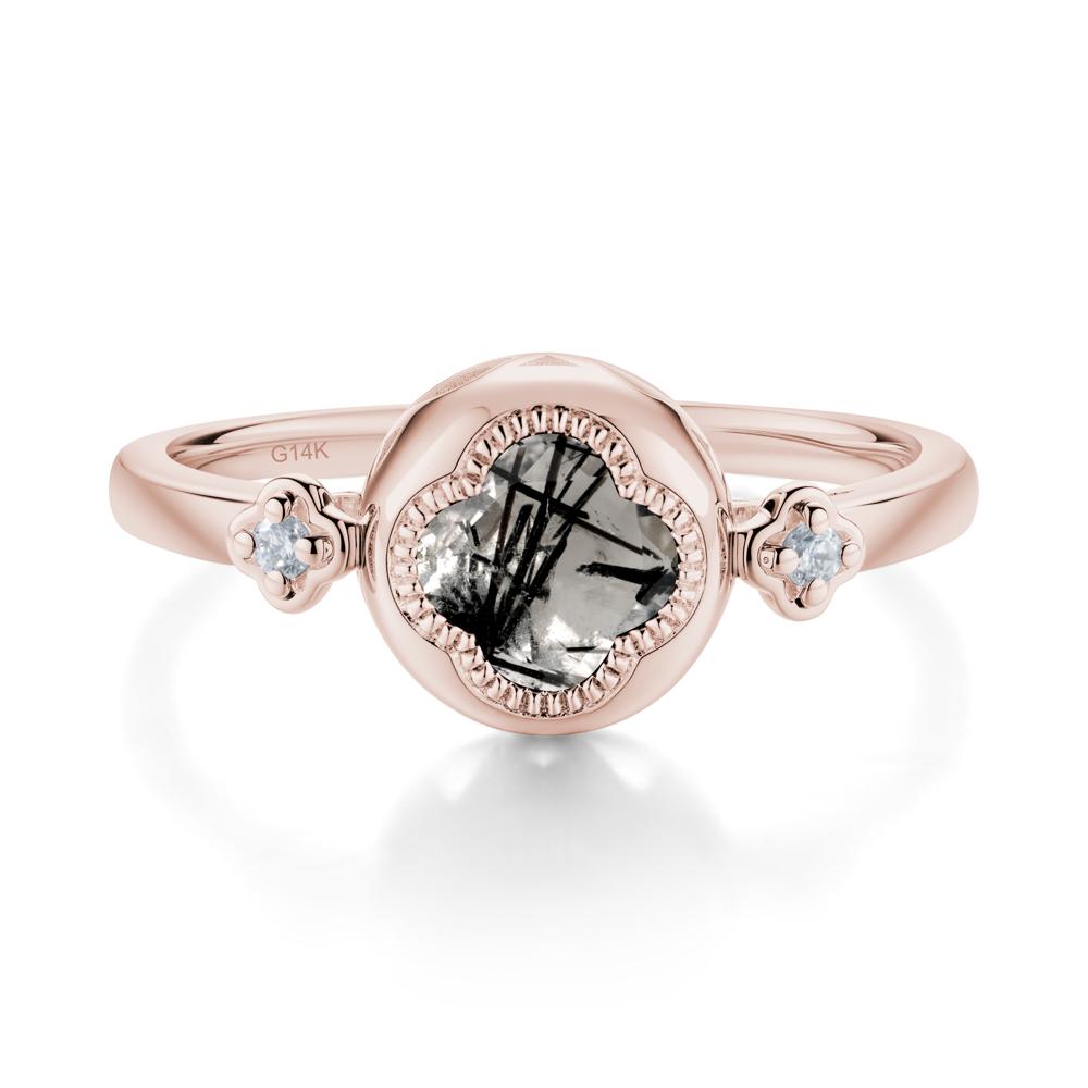 Milgrain Clover Cut Black Rutilated Quartz Ring - LUO Jewelry #metal_14k rose gold