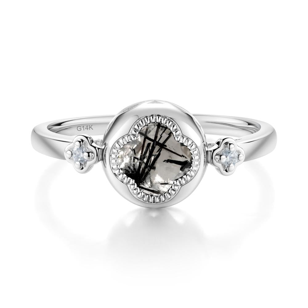 Milgrain Clover Cut Black Rutilated Quartz Ring - LUO Jewelry #metal_14k white gold