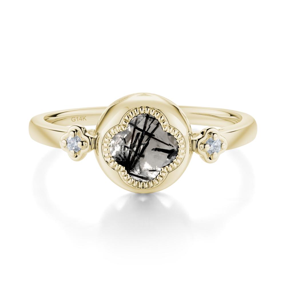 Milgrain Clover Cut Black Rutilated Quartz Ring - LUO Jewelry #metal_14k yellow gold