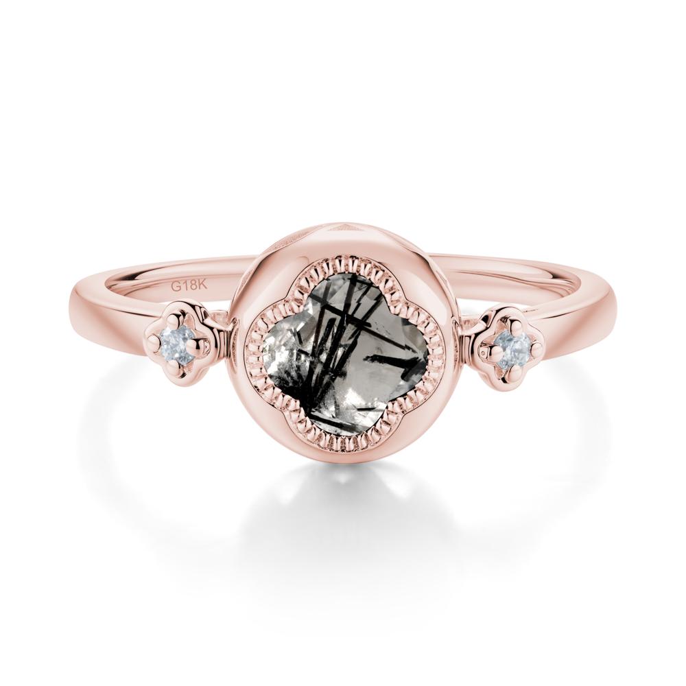 Milgrain Clover Cut Black Rutilated Quartz Ring - LUO Jewelry #metal_18k rose gold