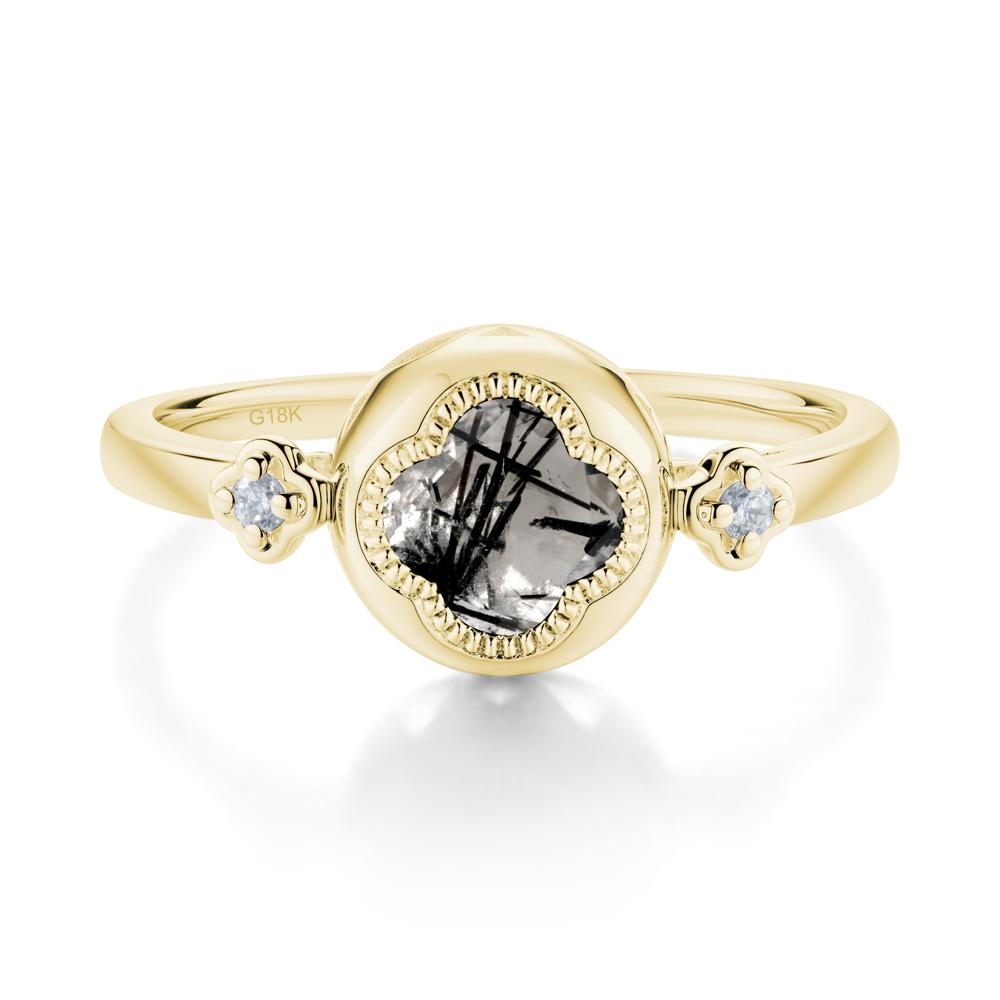 Milgrain Clover Cut Black Rutilated Quartz Ring - LUO Jewelry #metal_18k yellow gold