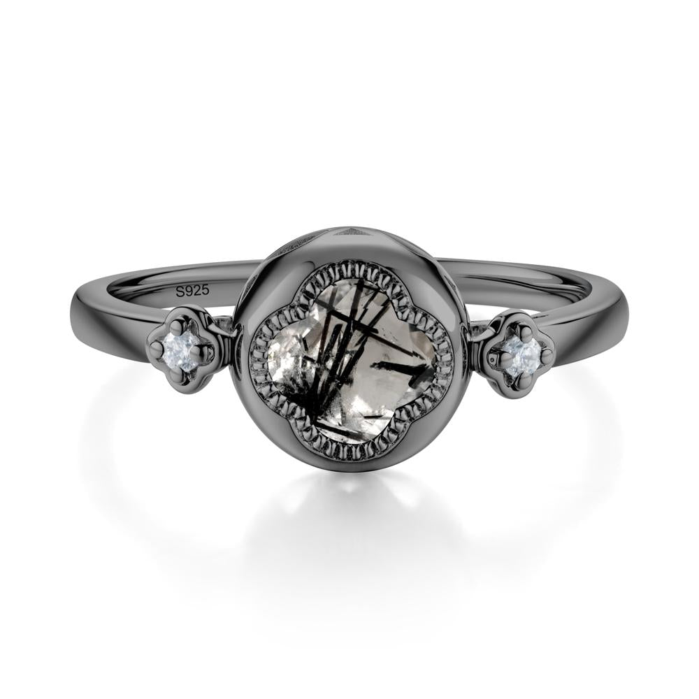 Milgrain Clover Cut Black Rutilated Quartz Ring - LUO Jewelry #metal_black finish sterling silver