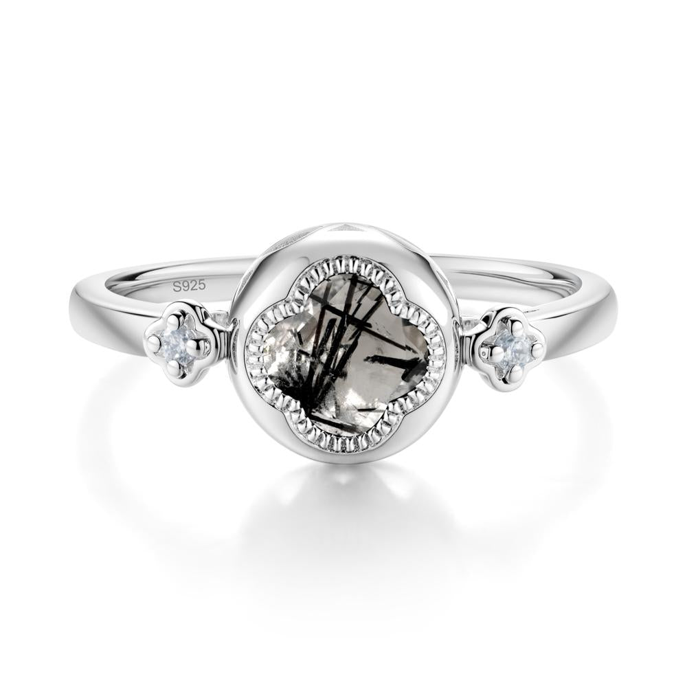 Milgrain Clover Cut Black Rutilated Quartz Ring - LUO Jewelry #metal_sterling silver