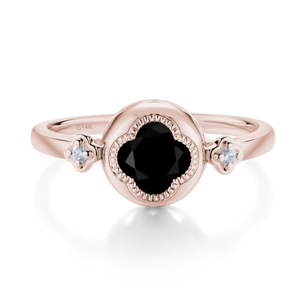 Milgrain Clover Cut Black Spinel Ring - LUO Jewelry #metal_14k rose gold
