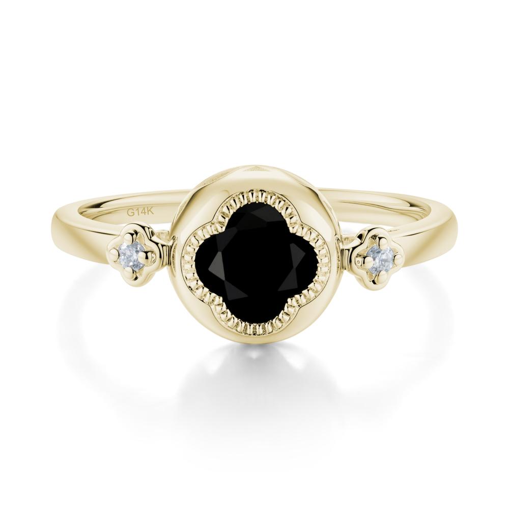 Milgrain Clover Cut Black Spinel Ring - LUO Jewelry #metal_14k yellow gold