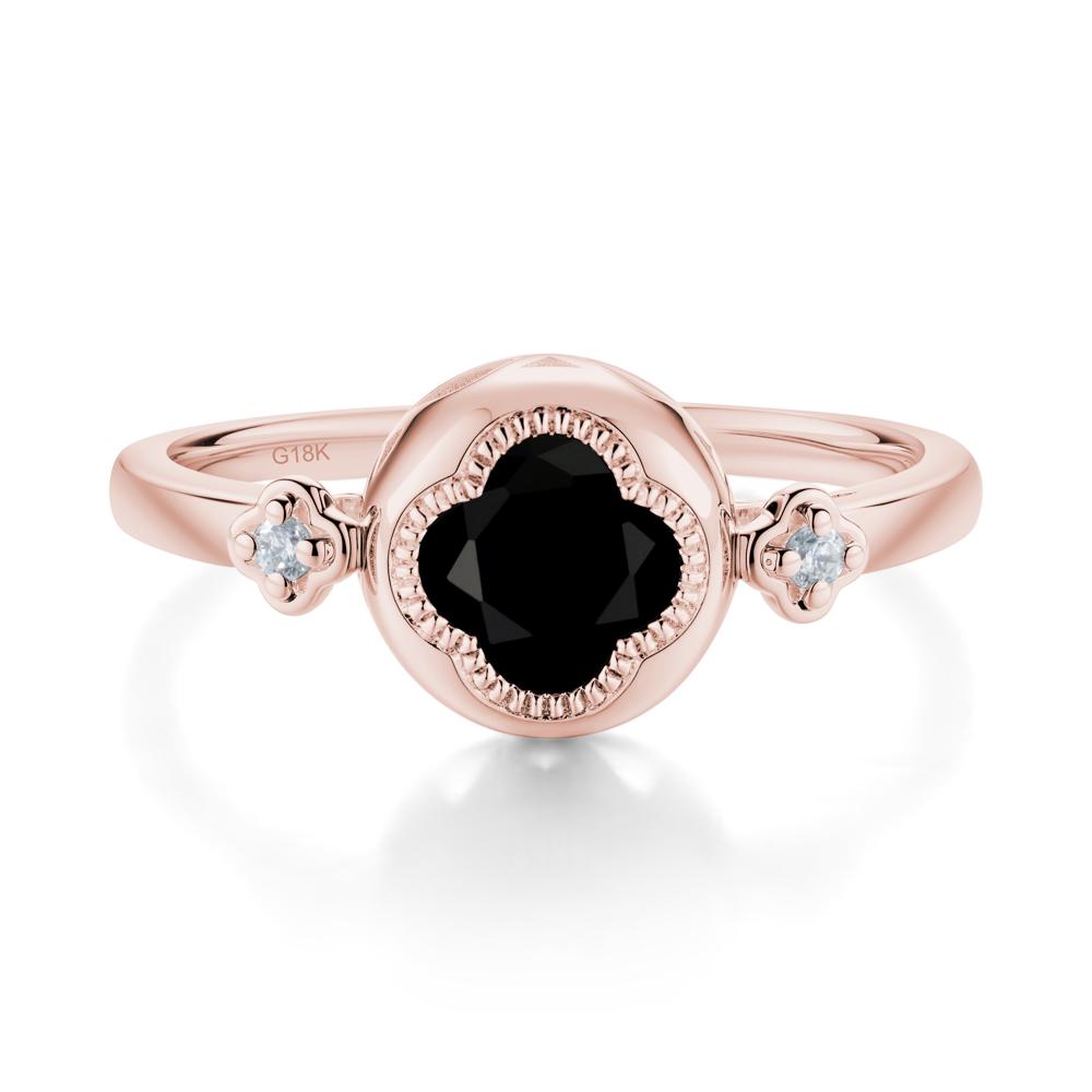 Milgrain Clover Cut Black Spinel Ring - LUO Jewelry #metal_18k rose gold