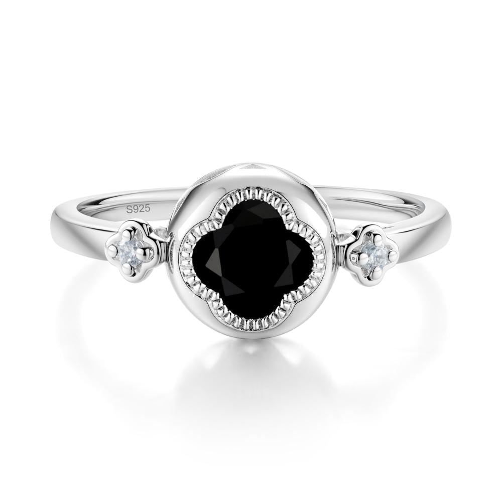 Milgrain Clover Cut Black Spinel Ring - LUO Jewelry #metal_sterling silver