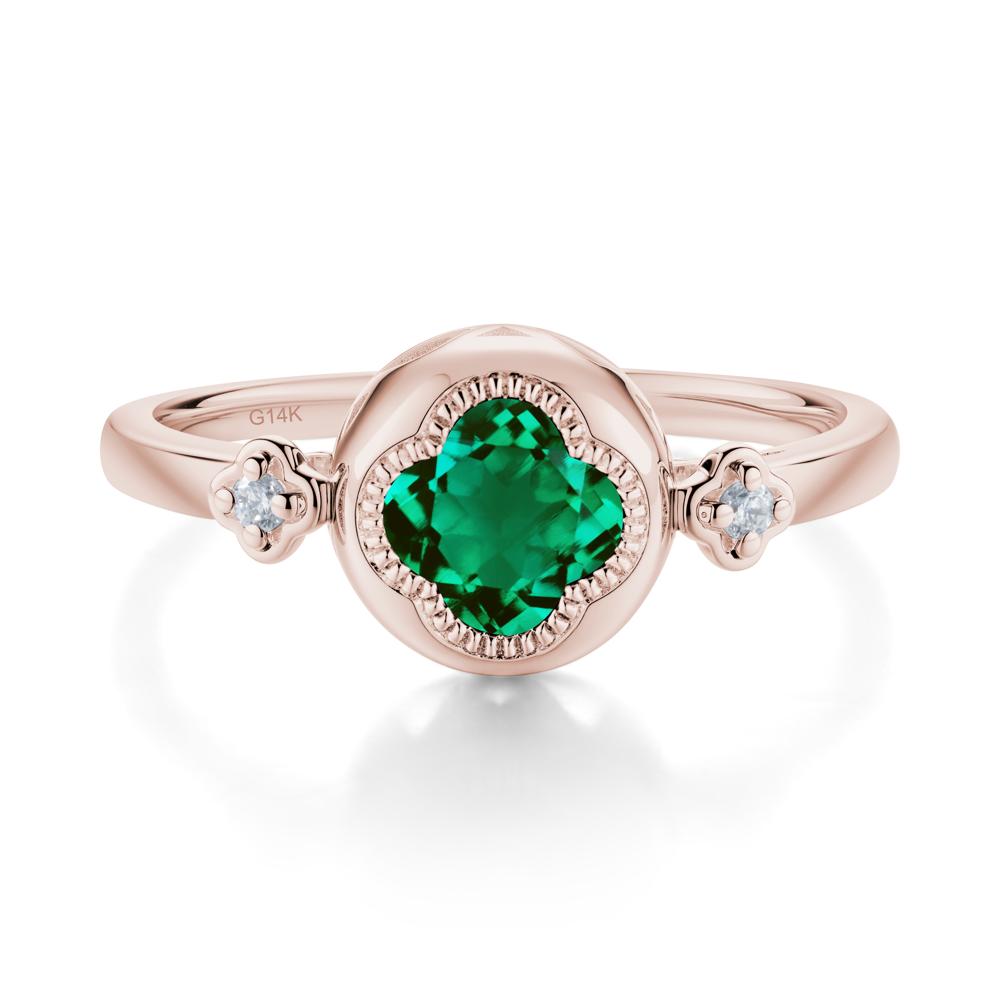 Milgrain Clover Cut Emerald Ring - LUO Jewelry #metal_14k rose gold