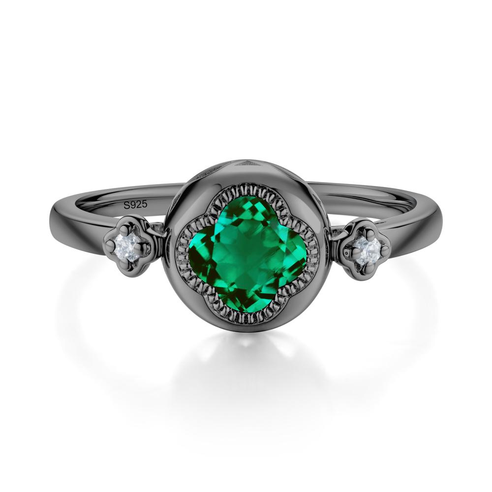 Milgrain Clover Cut Emerald Ring - LUO Jewelry #metal_black finish sterling silver