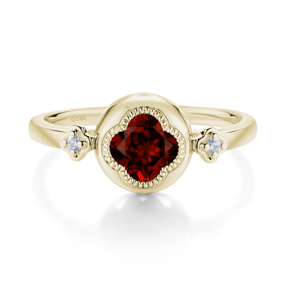 Milgrain Clover Cut Garnet Ring - LUO Jewelry #metal_14k yellow gold