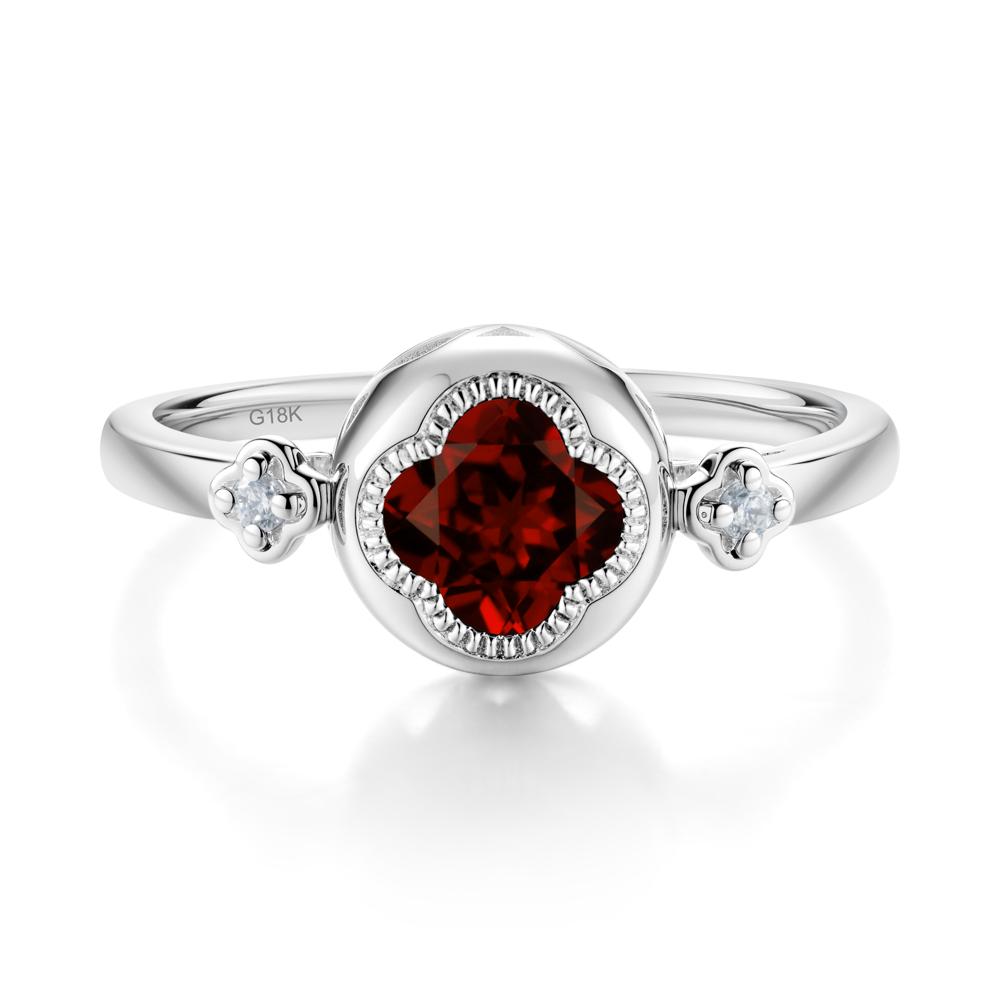 Milgrain Clover Cut Garnet Ring - LUO Jewelry #metal_18k white gold