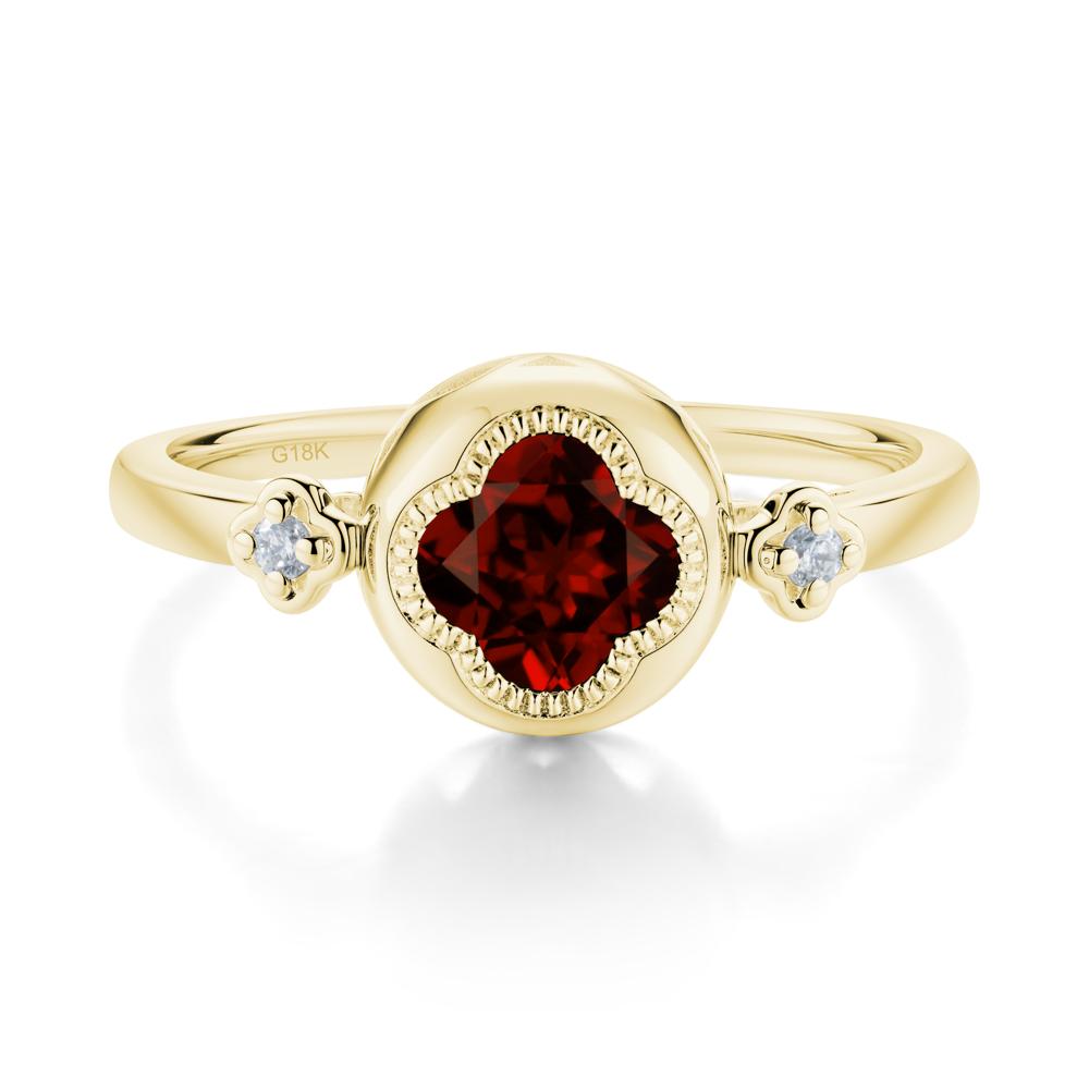 Milgrain Clover Cut Garnet Ring - LUO Jewelry #metal_18k yellow gold