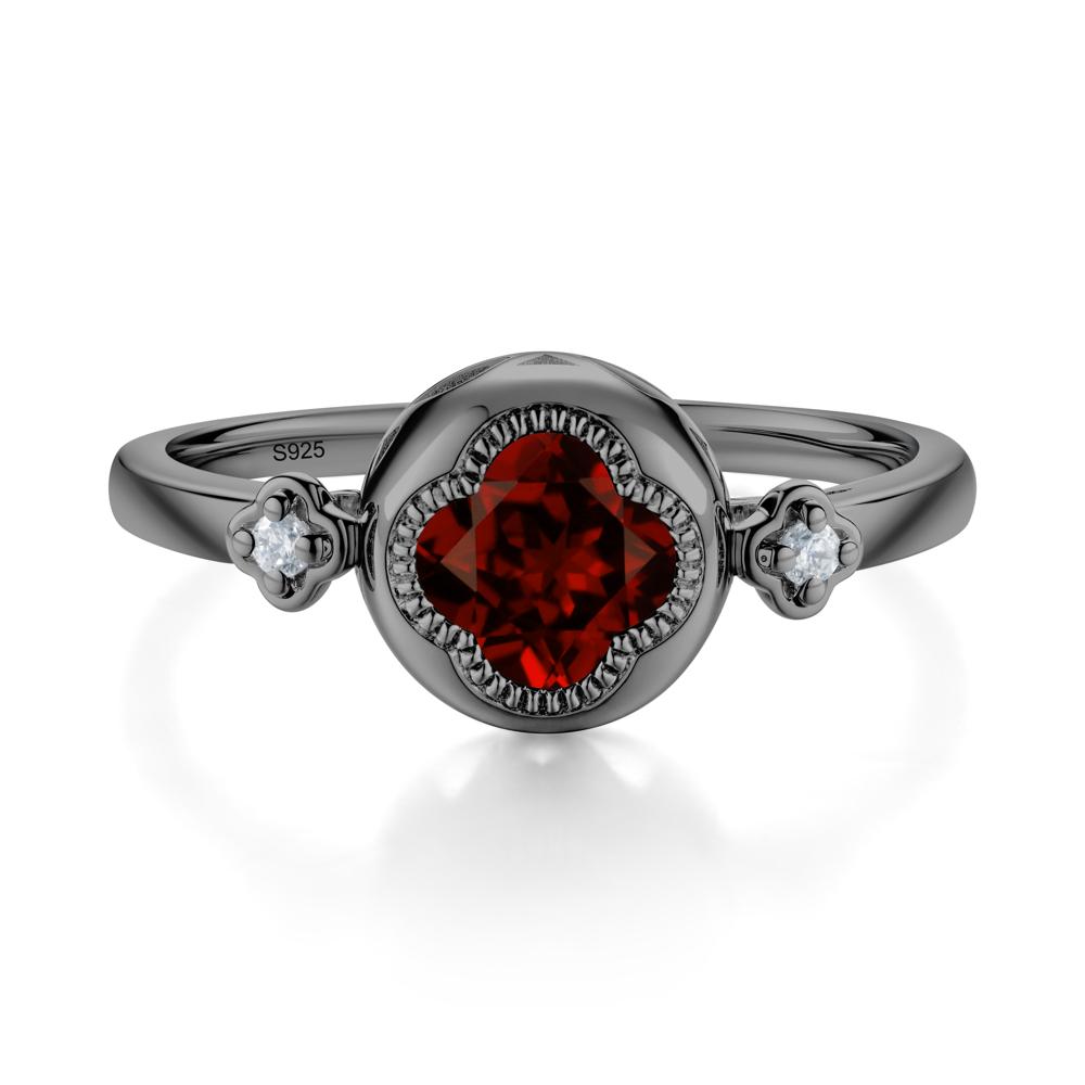 Milgrain Clover Cut Garnet Ring - LUO Jewelry #metal_black finish sterling silver