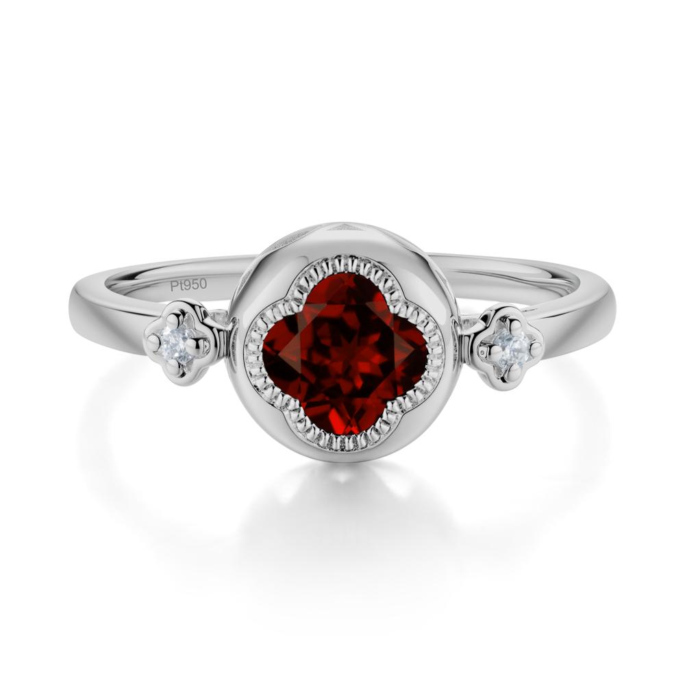 Milgrain Clover Cut Garnet Ring - LUO Jewelry #metal_platinum