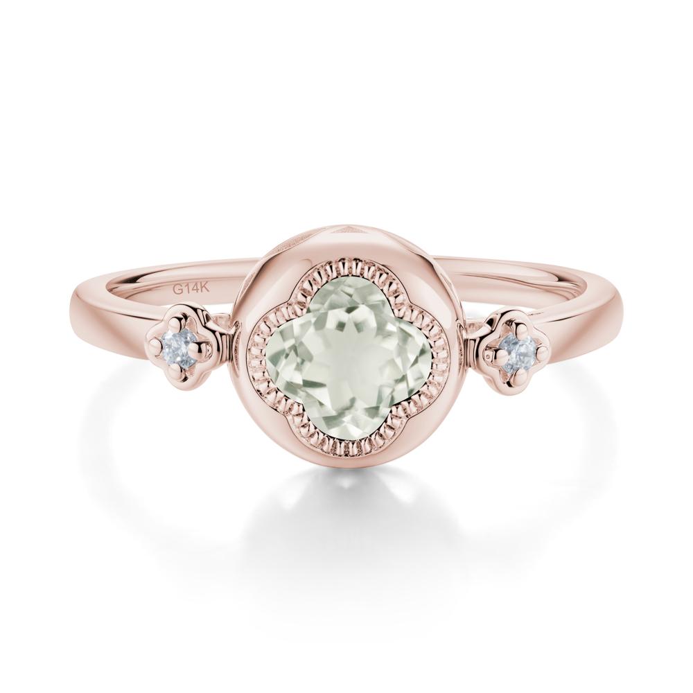 Milgrain Clover Cut Green Amethyst Ring - LUO Jewelry #metal_14k rose gold